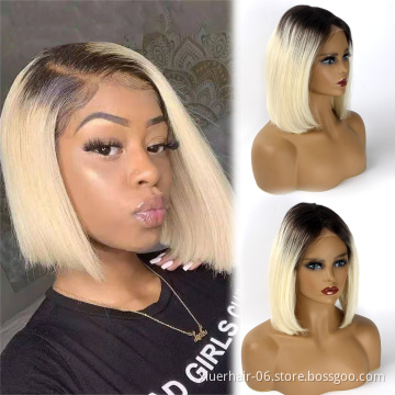 Transparent 13x4 lace front bob wig,cuticle aligned virgin 613 human hair hd lace frontal wig,613 lace front bob wig